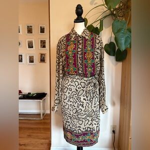 Vintage 100% Silk Skirt and Blouse Set